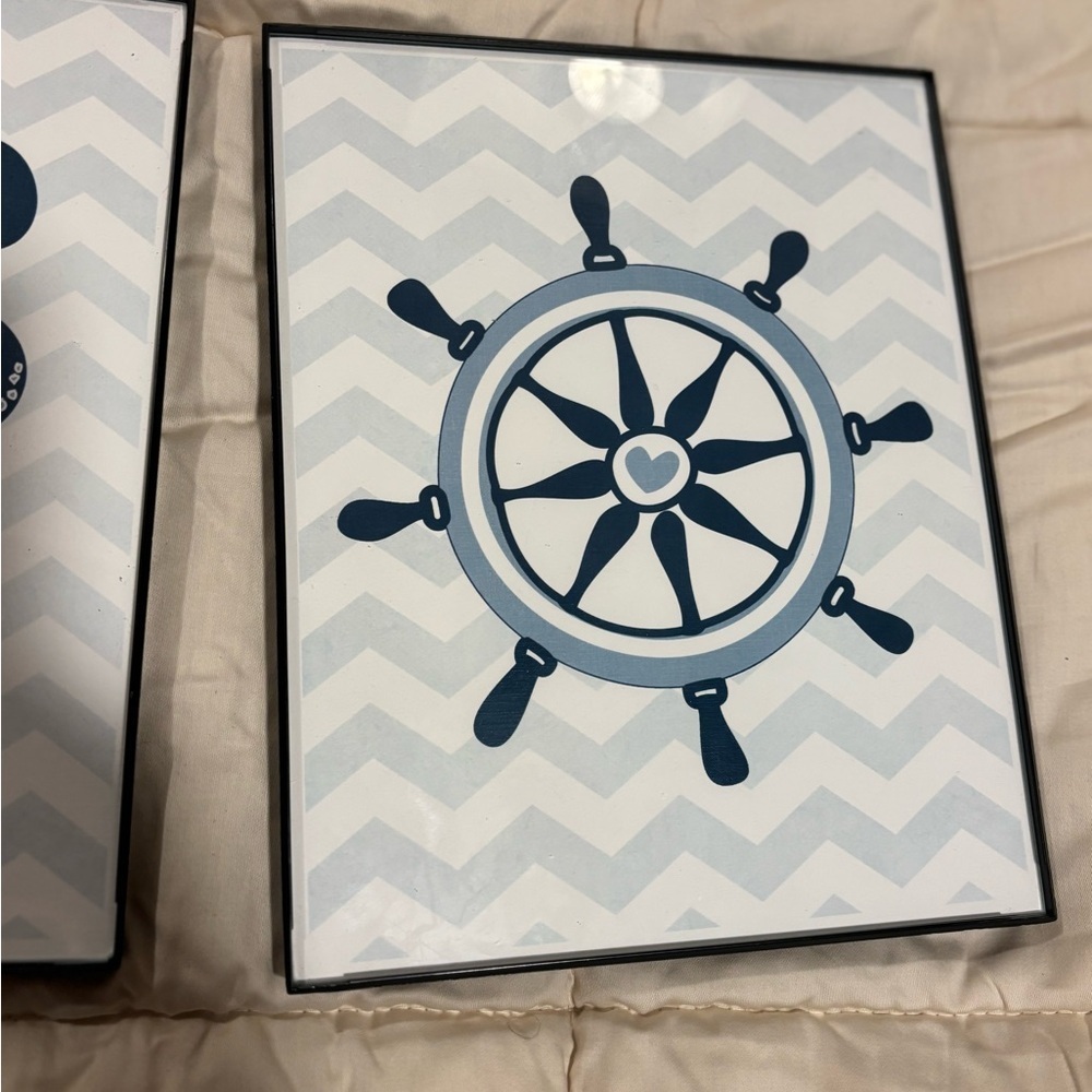 3 beautiful Nautical Wall Art Set- 8x10 picture frames- sailboat, octopus, wheel - Picture 4 of 7
